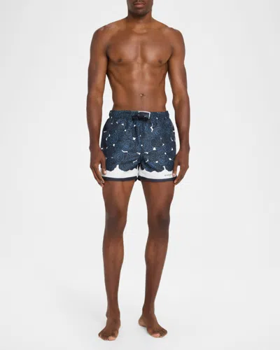 Givenchy Mens Dark Navy Roses Drawstring Silk Shorts In Blue