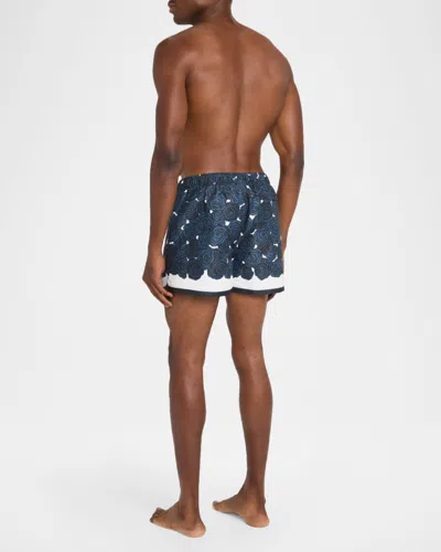 Givenchy Mens Dark Navy Roses Drawstring Silk Shorts In Blue