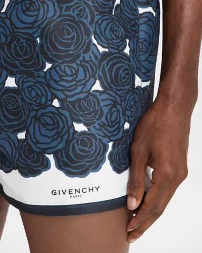 Givenchy Mens Dark Navy Roses Drawstring Silk Shorts In Blue