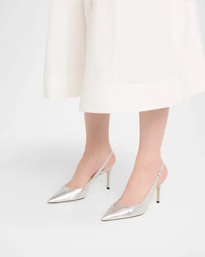 Stuart Weitzman 75mm Stuart Power Metallic Leather Slingback Pumps In Silver