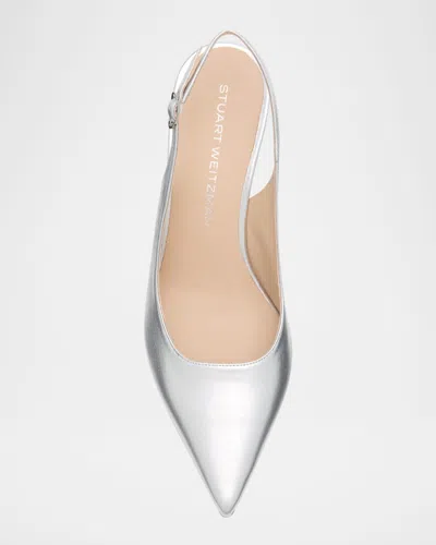 Stuart Weitzman 75mm Stuart Power Metallic Leather Slingback Pumps In Silver