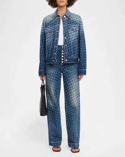 Christopher John Rogers Halftone Wiggle Dot Denim Jacket In Blue