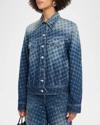 Christopher John Rogers Halftone Wiggle Dot Denim Jacket In Blue