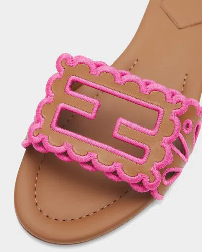 Fendi Baguette Embroidered Nappa Leather Slides In Multi