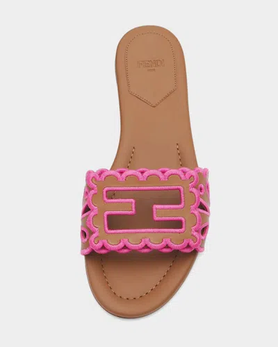 Fendi Baguette Embroidered Nappa Leather Slides In Multi
