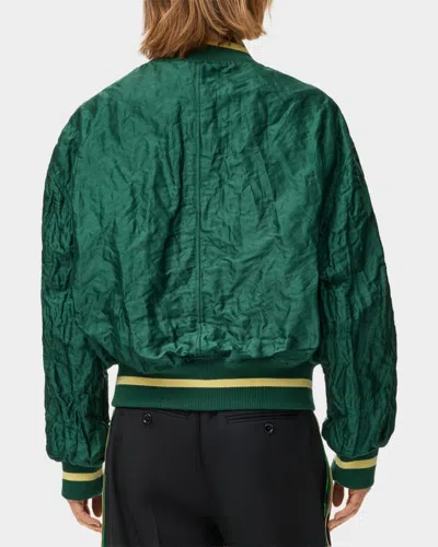 Loewe Womens Dark Green Crinkled-texture Striped-trim Woven Bomber Jacket