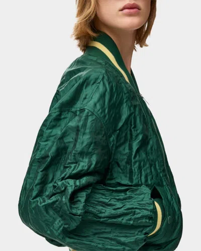 Loewe Womens Dark Green Crinkled-texture Striped-trim Woven Bomber Jacket