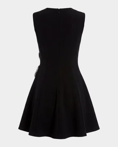 Mac Duggal Crepe Sleeveless Rhinestone Flower Detail Mini Dress In Black