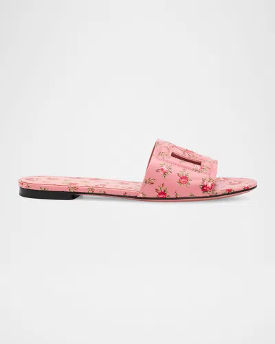 Dolce & Gabbana Dg Interlock Floral-printed Leather Slide Sandals In Multi