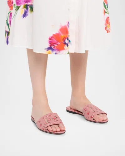 Dolce & Gabbana Dg Interlock Floral-printed Leather Slide Sandals In Multi