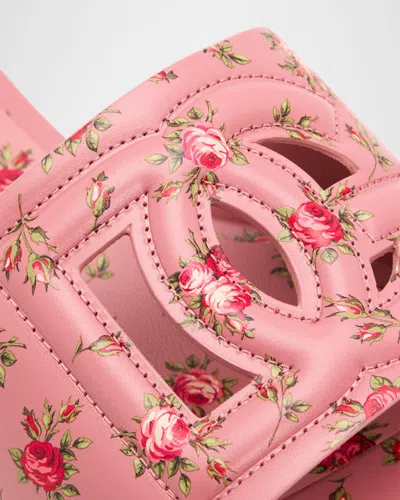 Dolce & Gabbana Dg Interlock Floral-printed Leather Slide Sandals In Multi