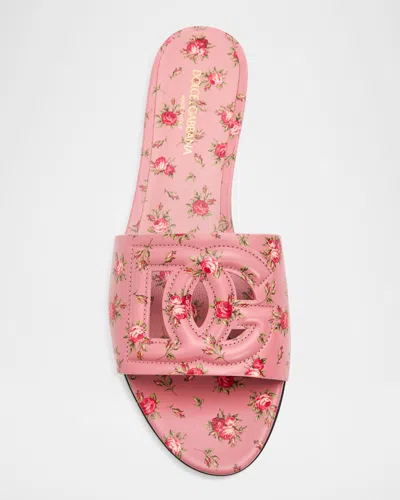 Dolce & Gabbana Dg Interlock Floral-printed Leather Slide Sandals In Multi