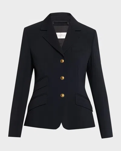 Max Mara Single-breasted Stretch Wool Jacket In Blue