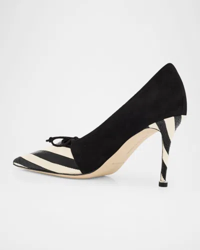 Manolo Blahnik 90mm Trillo Striped Python And Suede Pumps In Multi