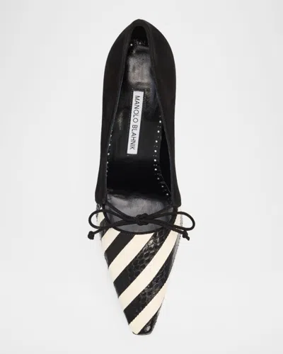 Manolo Blahnik 90mm Trillo Striped Python And Suede Pumps In Multi