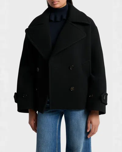 Chloé Women Black Double-breasted Jacket With Notched Wide Revers And Dropped Shoulders In Wool Blen In Black