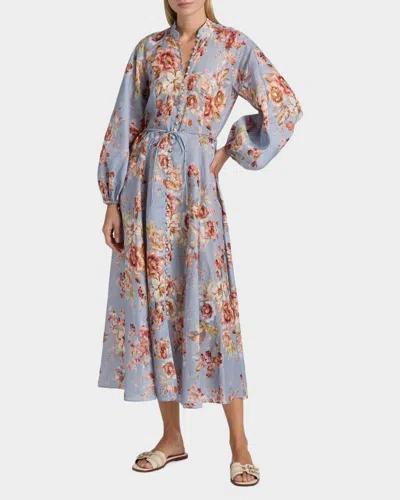 Zimmermann Womens Chambray Floral Billow Long-sleeve Linen Maxi Dress Xxs In Multi