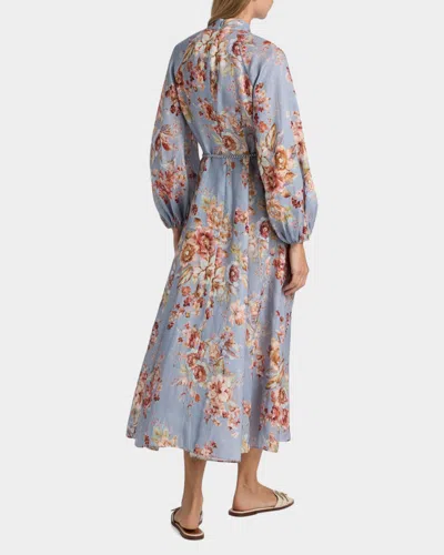 Zimmermann Womens Chambray Floral Billow Long-sleeve Linen Maxi Dress Xxs In Multi