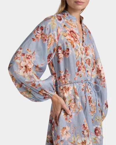Zimmermann Womens Chambray Floral Billow Long-sleeve Linen Maxi Dress Xxs In Multi