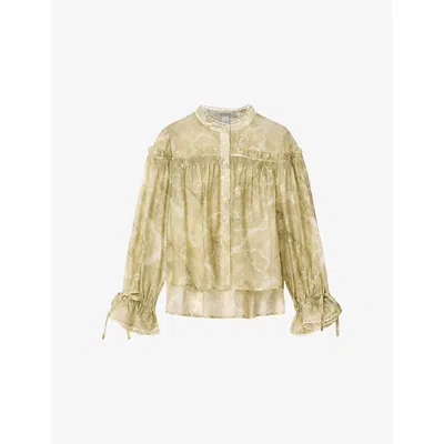 Allsaints Womens Joanne Gold Gr Delphine Graphic-print Woven Shirt In Brown