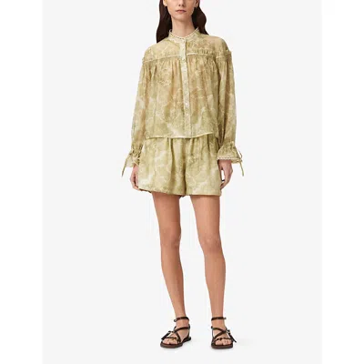 Allsaints Womens Joanne Gold Gr Delphine Graphic-print Woven Shirt In Brown