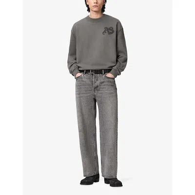 Allsaints Mens Washed Black Insignia Logo-embroidered Cotton Sweatshirt Xxl In Gray