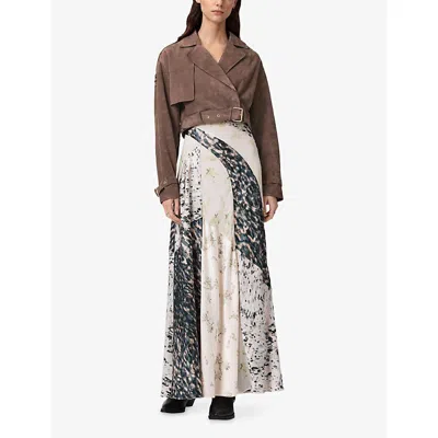 Allsaints Womens Mole Brown Ophelia Dropped-shoulder Belted-waist Suede Jacket Xs In Brown