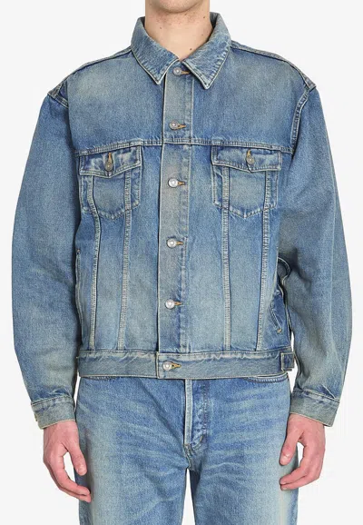 Saint Laurent Denim Jacket Collared Design Front Pockets In Blue