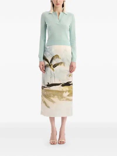 Oscar De La Renta Wool Polo Pullover In Blue