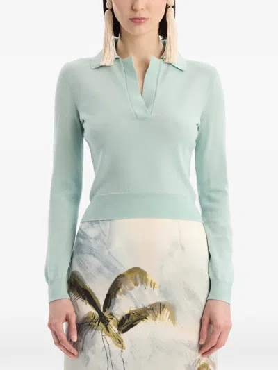 Oscar De La Renta Wool Polo Pullover In Blue
