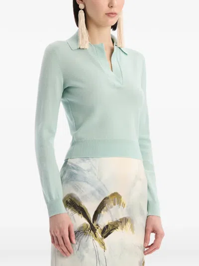 Oscar De La Renta Wool Polo Pullover In Blue