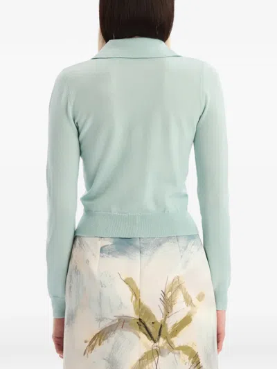 Oscar De La Renta Wool Polo Pullover In Blue