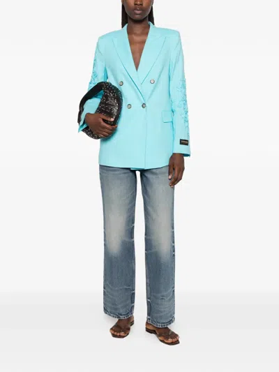 Ermanno Firenze Embroidered Double-breasted Blazer In Blue