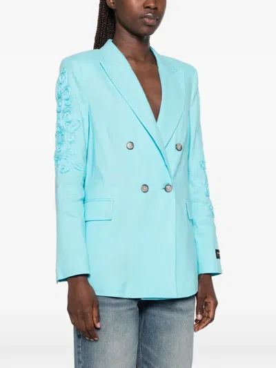Ermanno Firenze Embroidered Double-breasted Blazer In Blue
