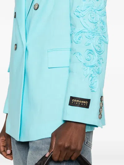 Ermanno Firenze Embroidered Double-breasted Blazer In Blue
