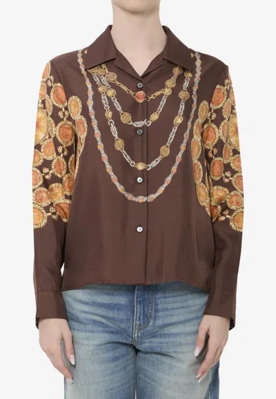 Versace Shirt Printed Shirt Look 62 Brown With Printed Silk Motif For Women