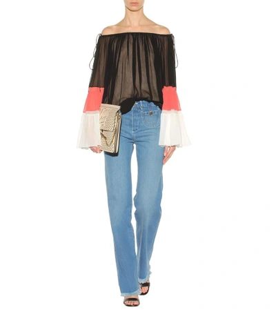 Shop Chloé Silk Off-the-shoulder Top In Multicoloured