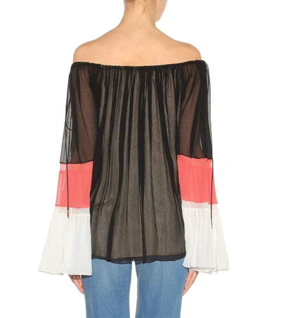 Shop Chloé Silk Off-the-shoulder Top In Multicoloured