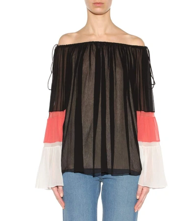 Shop Chloé Silk Off-the-shoulder Top In Multicoloured