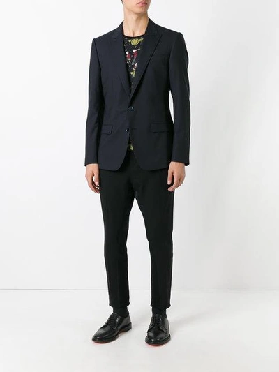 Shop Dolce & Gabbana Peaked Lapel Blazer In Blue