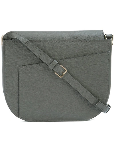 Valextra Twist Leather Crossbody Saddle Bag In Dark Gray