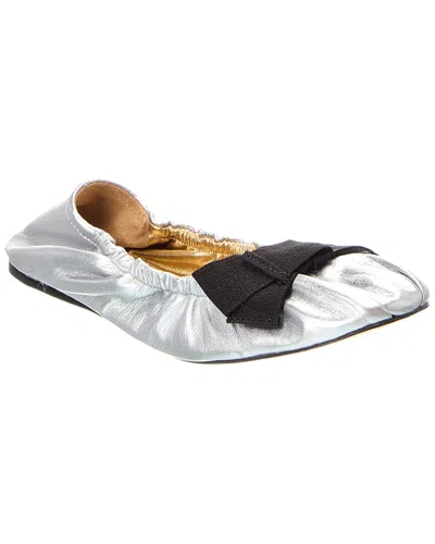Schutz Suzanne Leather Ballet Flat In Silver