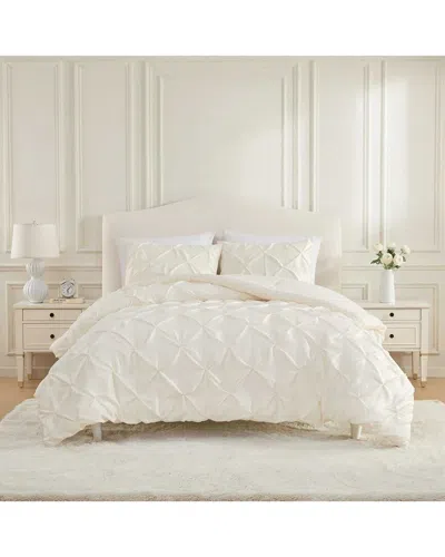 Laura Ashley Solid Satin Pintuck Comforter Set In White