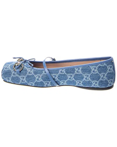 Gucci Signature Horsebit Detail Gg Monogram Ballet Flats In Blue