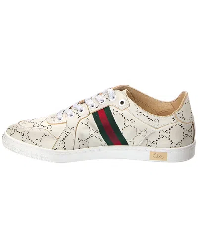 Gucci White Stretch Sneakers With Laser-cut Gg Motif In Multi