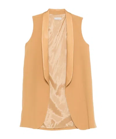 Antonelli Yellow Solid Sleeveless Jacket In Brown