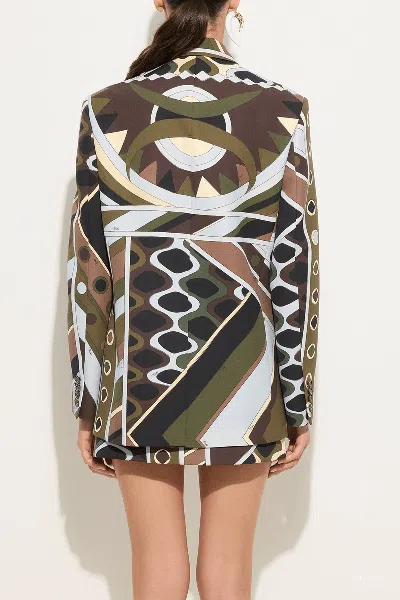 Pucci Vivara-print Oversized Jacket In Khaki Blue In Multi