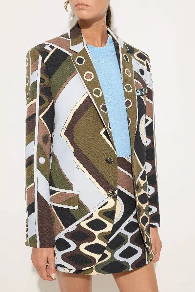 Pucci Vivara-print Oversized Jacket In Khaki Blue In Multi