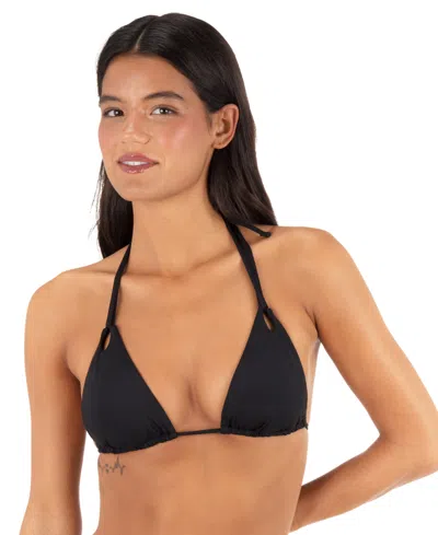 Hurley Womens Solid Tri Bikini Top Cheeky Tie Side Swim Bottoms In Black