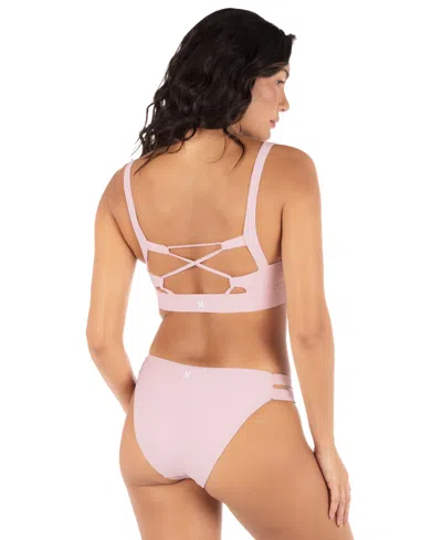 Hurley Women's Max Solid Pull-on Strappy Bikini Top In Pink